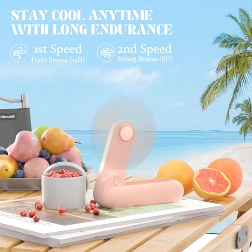 Lerat Portable Handheld Fan, 2 IN 1 Mini Hand Fan, Battery Operated [8-15 Working Hours], USB Rechargeable Personal Foldab...