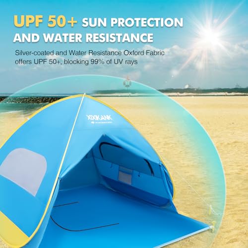 XIXIKANK 2 Second Easy Setup Pop Up Beach Tent for 4 Person,UPF 50+ UV Protection Beach Shade, Wind Resistant Sun Protecti...
