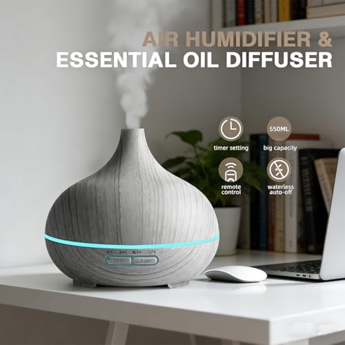 550ml Large Capacity Essential Oil Diffuser with 6 Aromatherapy Oils,Humidifier for Home Decor,Diffuser with Remote Contro...