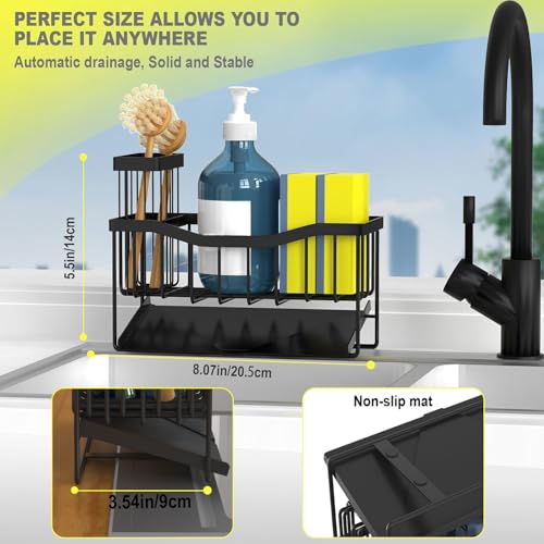 Fssvcd Maifan Sink Caddy Sponge Holder for Kitchen with Brush Holder and Stainless Steel Self Drain Tray, Rustproof Kitche...
