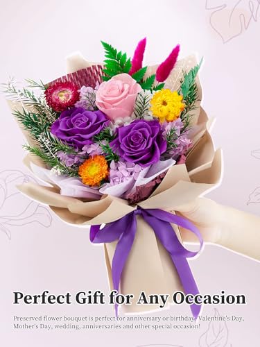 Flomoon Forever Flowers Gifts for Mom, Mothers Day Preserved Flowers Bouquet Birthday Gifts for Her, Preserved Roses for G...