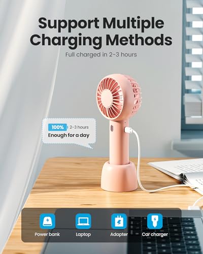 Gaiatop Mini Portable Fan, Small and Powerful, Cute Design 3 Speed Personal Handheld fan and Desktop with Base, Lightweigh...