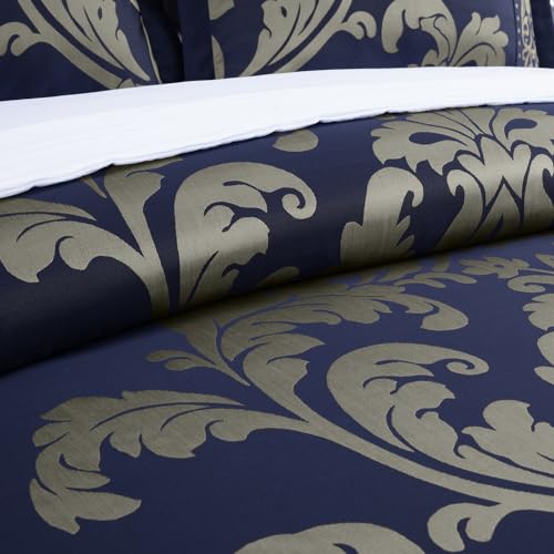 Chezmoi Collection Valor 7-Piece California King Bed in a Bag, Navy/Gold Luxury Jacquard Floral Comforter with Sheets Set ...