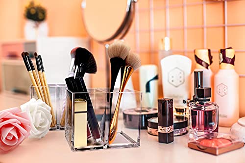 ZUDEE 2pcs Makeup Brush Holder, Acrylic Clear Organizer For Cosmetics, Pen Pencil Cup Holder For Desk