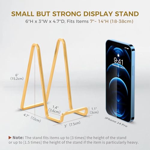 Plate Holder Easel Display Stand - 6 inch Metal Plate Stands for Display - Tabletop Picture Stand - Gold Iron Easels for D...
