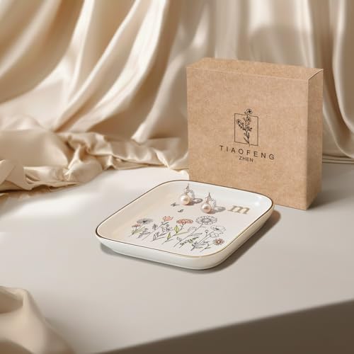 Gifts for Women – Initial Ring Dish with Floral Initial Design, Gift Boxed – Perfect Birthday Gifts for Mom, Girls, Best F...