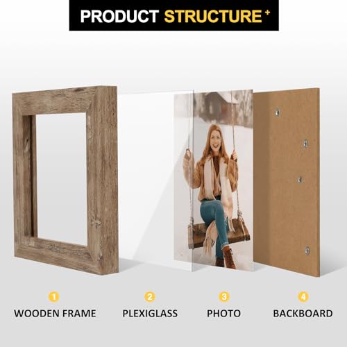 TOFOREVO Picture Frames 4x4 Set of 2 Rustic Wood Grain Photo Frame for Gallery Wall Mounting or Tabletop Display