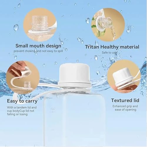 Qusmeiyici 8.2 oz/240 ml Flat Travel Water Bottle, BPA Free Tritan Reusable Plastic Square Plastic Flask Pocket for Campin...