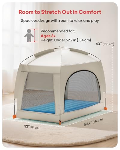 QPAU Inflatable Toddler Travel Bed with Tent – Lightweight Blow Up Kids Air Mattress with Hand Pump – Indoor & Outdoor Por...