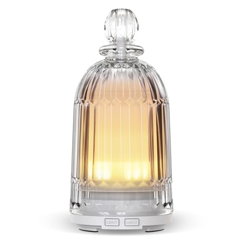 Smartwell Glass Essential Oil Diffuser, Aroma Diffusers with Glass Cover & Plastic Reservoir Small Humidifiers with 7 Colo...