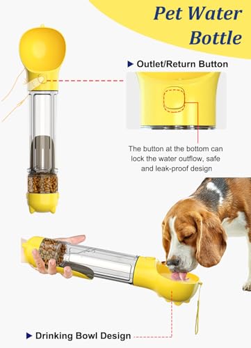 16.9oz Portable Pet Water Bottle Food Container,Travel Drink Feeder Cup Food Dispenser with Poop Shovel 17Pcs Waste Bag,fo...