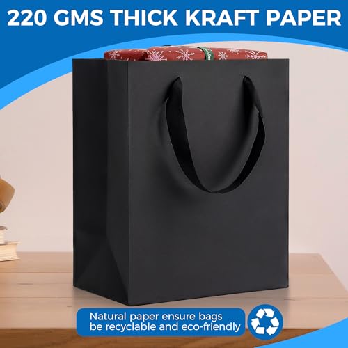 Argivean Black Gift Bags With Handles: 6pcs Medium Gift Bags Bulk 8x5x10 Inch For Wedding Party Birthday Business (M,6)