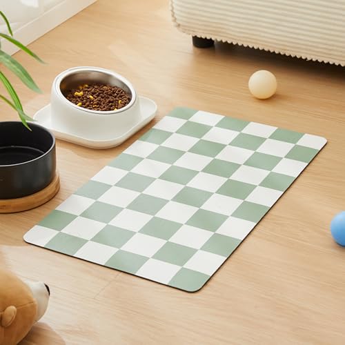 Ralxion Checkered Dog Feeding Mat, Absorbent Mats for Dog Food and Water Bowl, Dispenser, Retro Modern Aesthetic Sage Gree...