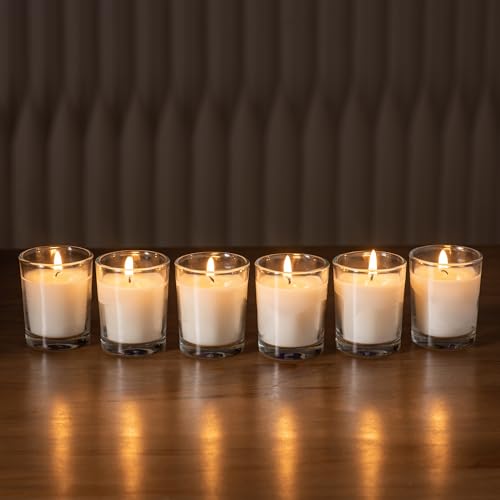 Housecret 24 Pack Warm White Unscented Clear Glass Filled Votive Candles. Hand Poured Wax Candle Ideal Gifts for Aromather...