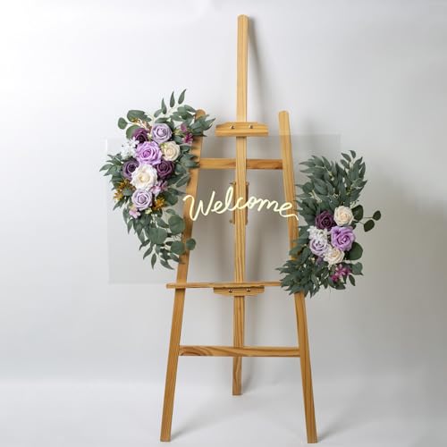 AitnWoy Artificial Wedding Arch Flowers Kit 2 PCS Dust Rose Flowers Silk Peony Floral Swag Welcome Sign for Wedding Ceremo...