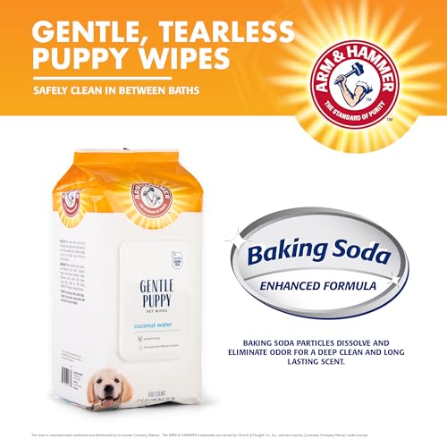 Arm & Hammer Dog Grooming Wipes, Deodorizing Dog Cleaning Wipes with Coconut Water, Gentle for Dogs and Puppies, Paraben a...