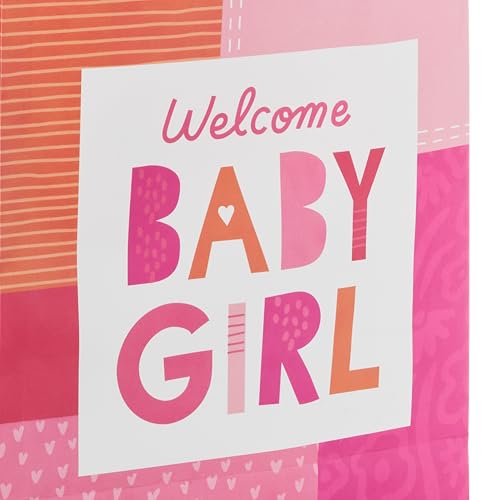Hallmark 15" Extra Large Gift Bag with Card and Tissue Paper for Baby Shower (Welcome Baby Girl, Pink and Orange) for New ...