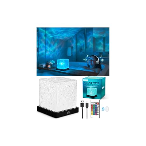 Rechargeable Shower Light Cube, 16 Color Ocean Wave Projector Light Battery Operated, Waterproof Shower Mood Lighting with...