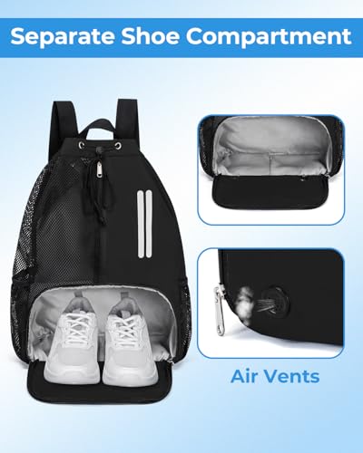 ecosmile Swim Bag Mesh Drawstring Backpack with Shoe Compartment & Wet Pocket Waterproof Beach Backpack Pool Bag for Swimm...