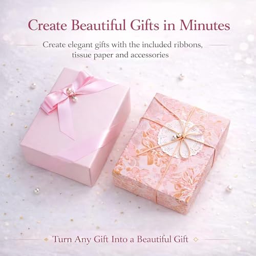 Elegant Small Pink Gift Box for Women with Lid & Accessories - Reusable Magnetic Closure Gift Presentation Set, Romantic a...
