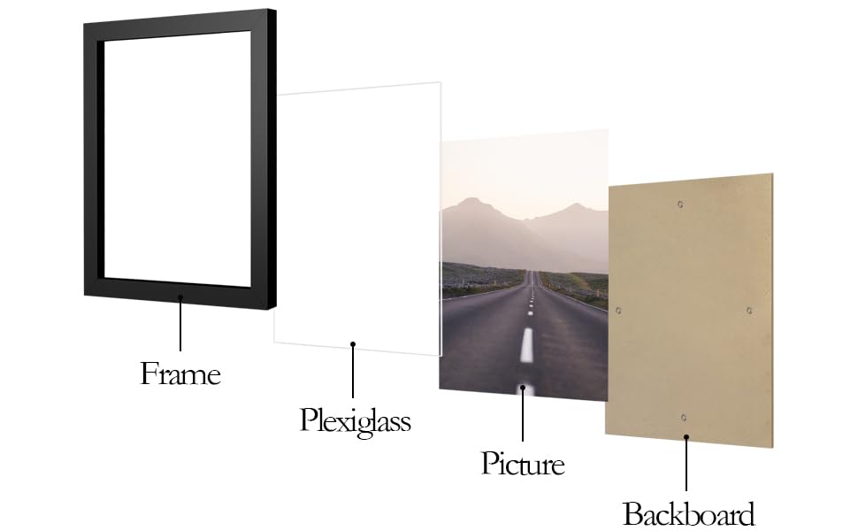 Fisnish 12x16 Picture Frame 5 Pack, Classic Black Poster Frame for Horizontal or Vertical Wall Mounting