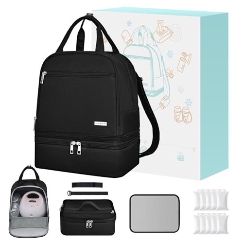 Breast Pump Bag with Insulated Cooler, Double-Layer Pumping Bag for Work & Travel, Fits Most Electric Breast Pumps, Includ...