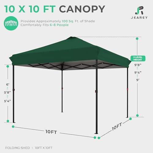 JEAREY 10x10 Pop Up Canopy Tent, Heavy Duty Outdoor Canopy with 1-Push Instant Setup, Commercial Tent with Roller Bag, 4 S...