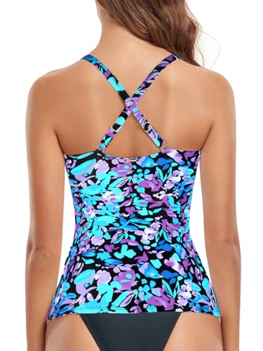 RELELCIGA Women’s Tankini Top V Neck Ruched Tummy Control Bathing Suit Top