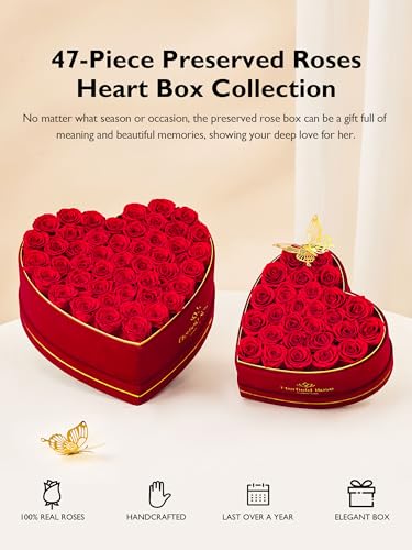 Eterfield 47 Forever Flowers in Heart Shape Box, Mothers Day Preserved Roses that Last Over a Year Preserved Flowers Birth...