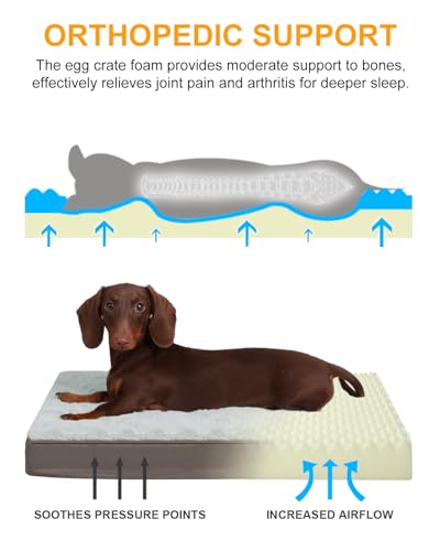 KSIIA Orthopedic Dog Crate Bed Waterproof Dog beds for Small Dogs Deluxe Plush Washable Pet Mat with Egg Crate Foam & Remo...