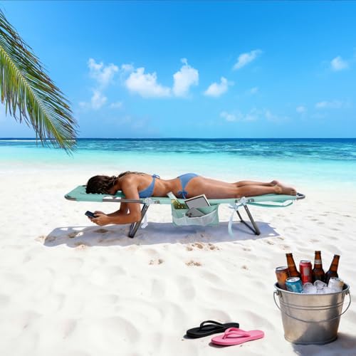 SUNNYFEEL Beach Lounge Chair, Backpack Reclining Beach Chairs Lay Flat, Sun Face Down Tanning Chair, Folding Camping Chair...