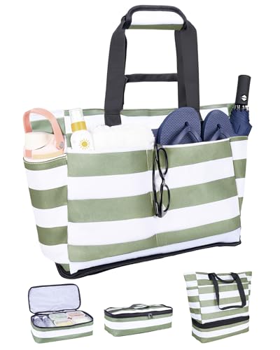 NBERMOTION Beach Bag with Detachable Cooler, 62L Large Beach Bags Waterproof Sandproof for Women,Travel Tote Bag for Family