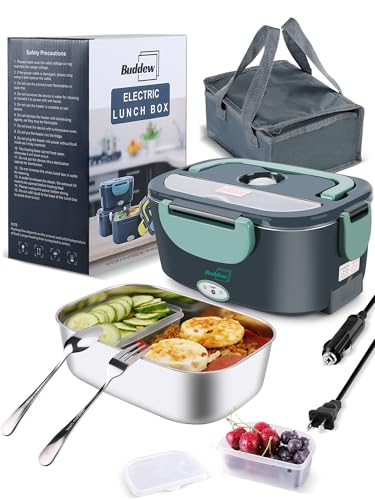 Buddew Electric Heated Lunch Box, 80W Fast Heating, 1.5L Food-Grade 304 Stainless Steel, 12V/24V/110V Portable Food Warmer...