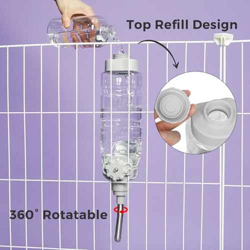 Vannon Rabbit Water Bottle for Cage, Top Fill 34oz Bunny Water Bottle No Drip Automatic Water Dispenser for Dog, Rabbit, G...