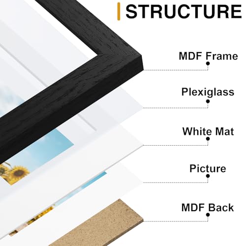 decorUhome 8x16 Picture Frames Collage Wall Decor, Display 3Pcs 5x7 Photos with Mat or 1Pcs 8x16 Unmatted, 3 5x7 Collage P...