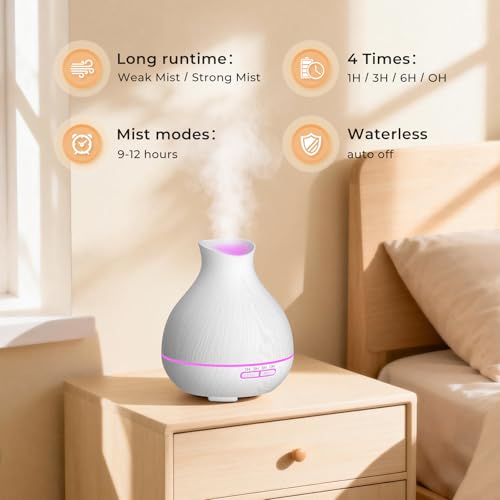 BZseed Aromatherapy Essential Oil Diffuser 550ml 12 Hours White Wood Grain Aroma Diffuser with Timer for Large Room, Home,...