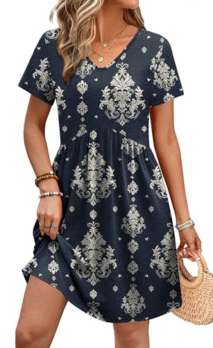 WIHOLL Dresses for Women 2026 Casual Summer V Neck Babydoll Dress Short Sleeve Fashion Beach Vacation Clothes