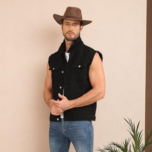 Weiai Denim Vest Men Vintage Casual Jean Jacket Sleeveless Outerwear
