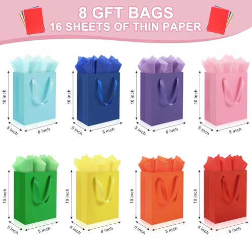 Epoesch 4 Pack Medium Gift Bags With Handles and 8 Tissue Paper, Size 8 X 5 X10 Inch Paper Bags for Birthday Party Baby Sh...