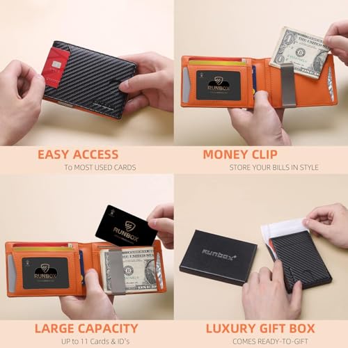 RUNBOX Slim Wallets for Men - Leather Money Clip Mens Wallet - RFID Blocking Front Pocket Bifold Wallet - Thin Credit Card...