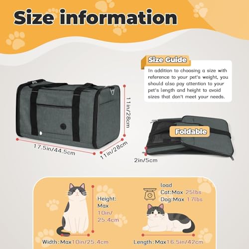 YUDODO 25 lbs Lightproof Soft Sided Pet Carrier for Large Cat & Small Dog Airline Approved Travel Puppy Carrier with Side ...