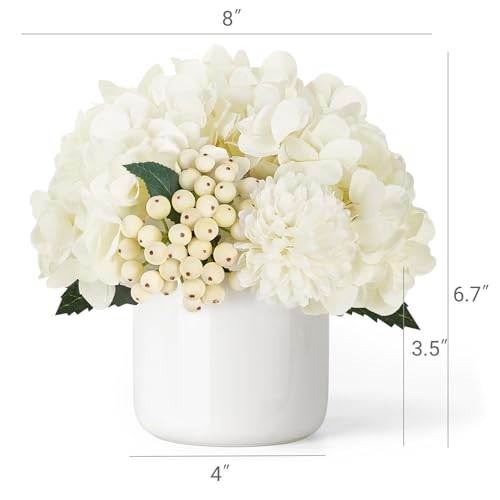 Dahey Hydrangea Artificial Flowers in Small Ceramic Vase, Fake Flower Floral Arrangements for Living Room Bathroom Dining ...