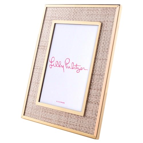 Lilly Pulitzer 4x6 Picture Frame, Decorative Photo Frame for Tabletop, Gold Metal Frame with Raffia, Raffia Mat