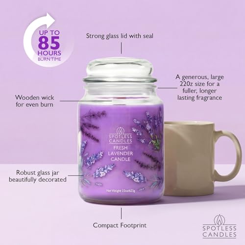 Spotless Leopard Fresh Lavender Candle 22oz Glass Jar with Wooden Wick in a Decorated Jar Within a Presentation Gift Box a...