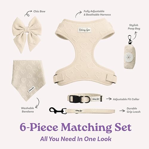 Large Dog Harness Set – Cute No Pull, All Weather, Breathable Harness and Leash Set with Collar, Bandana, Sailor Bow & Poo...