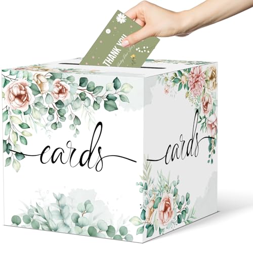 Watercolor Greenery and Floral Card Box Wedding Card Box Holder Gift Cards Receiving Box for Party Graduation Bridal or Ba...