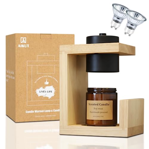 AIKUT Candle Warmer Lamp, with 2 Bulbs,Timer & Dimmer,Simple Natural Wood,Compatible Up to 4.5 inch Candles,for Home Scent...