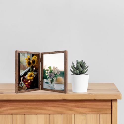 Space Art Deco Double 5x7 Picture Frame, 2 5x7 Folding Photo Frame, Standing Vertically on Desktop or Tabletop, Home Decor...