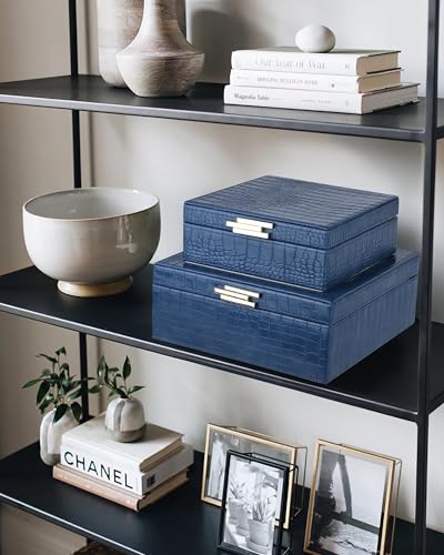 HofferRuffer Square Decorative Boxes, Set of 2 Nesting Storage Memory Keepsake Boxes with Lids, Stylish PU Leather Trinket...