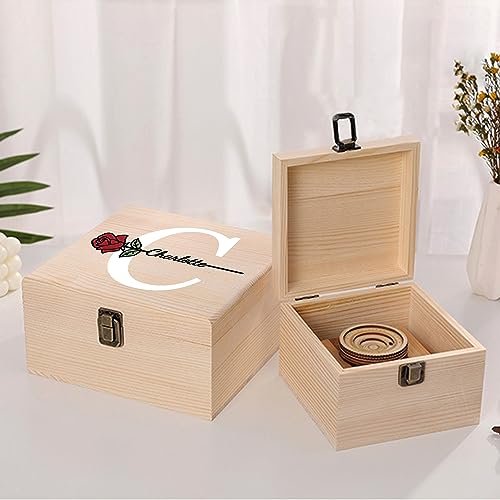 Cooayyaooc Personalized Wooden Keepsake Memory Box with Birth Flower & Name, Custom Wood Decorative Storage Box with Lids ...